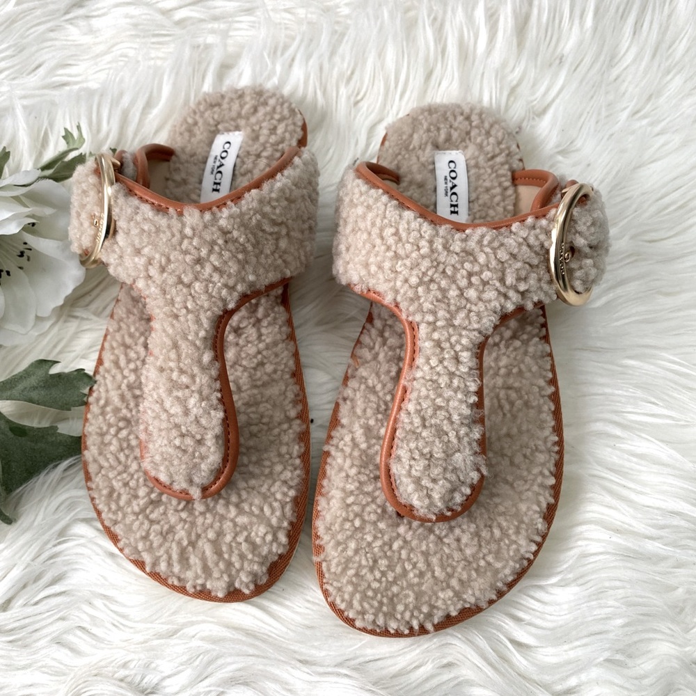 NWT COACH Women's Hollie Cozy T-Strap Slippers - Picture 3 of 11